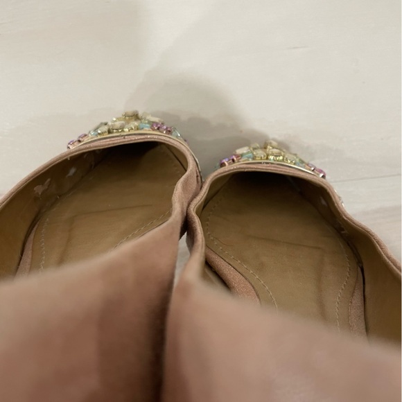 Spot Flats Made in Brazil Women's 6 Tan Bejeweled Aqua Turquoise Tan - Picture 9 of 12